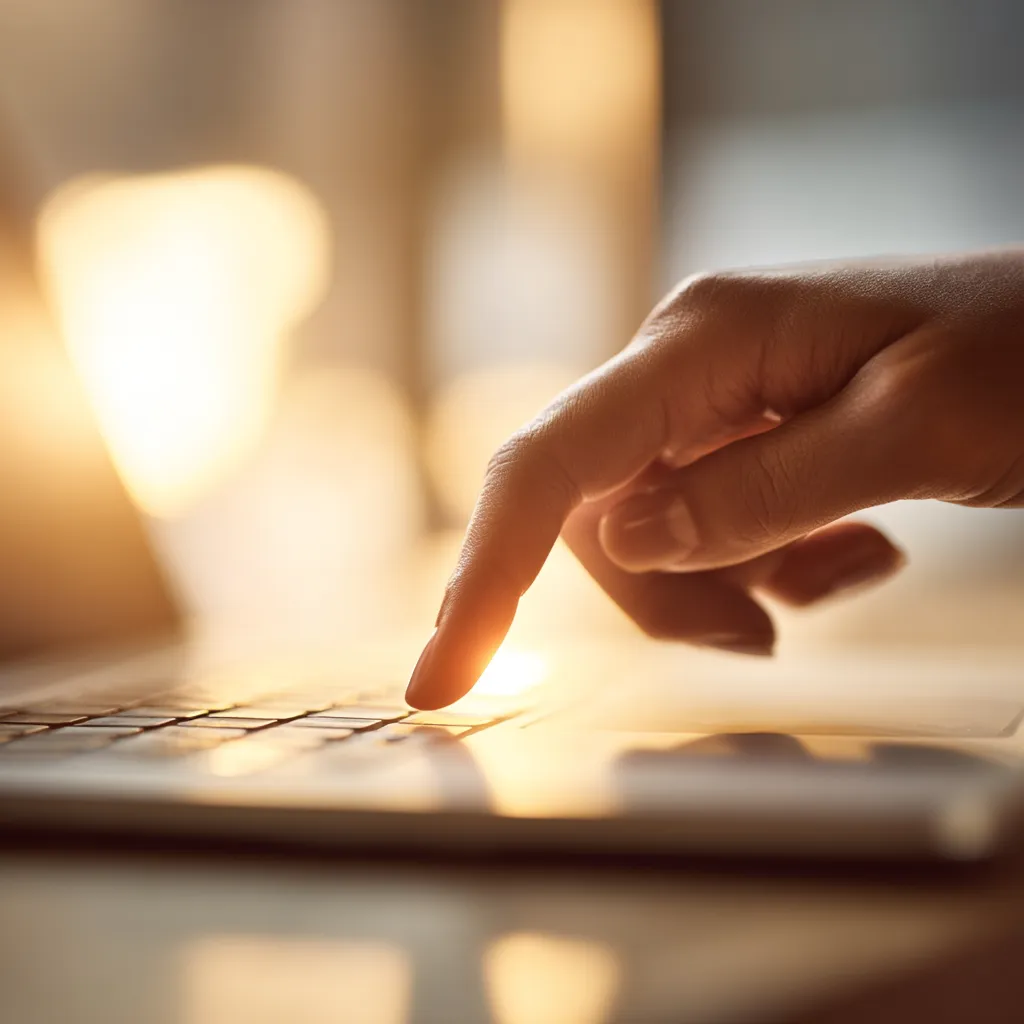 A finger about to press a key on a laptop — the moment a prospect runs your audit.