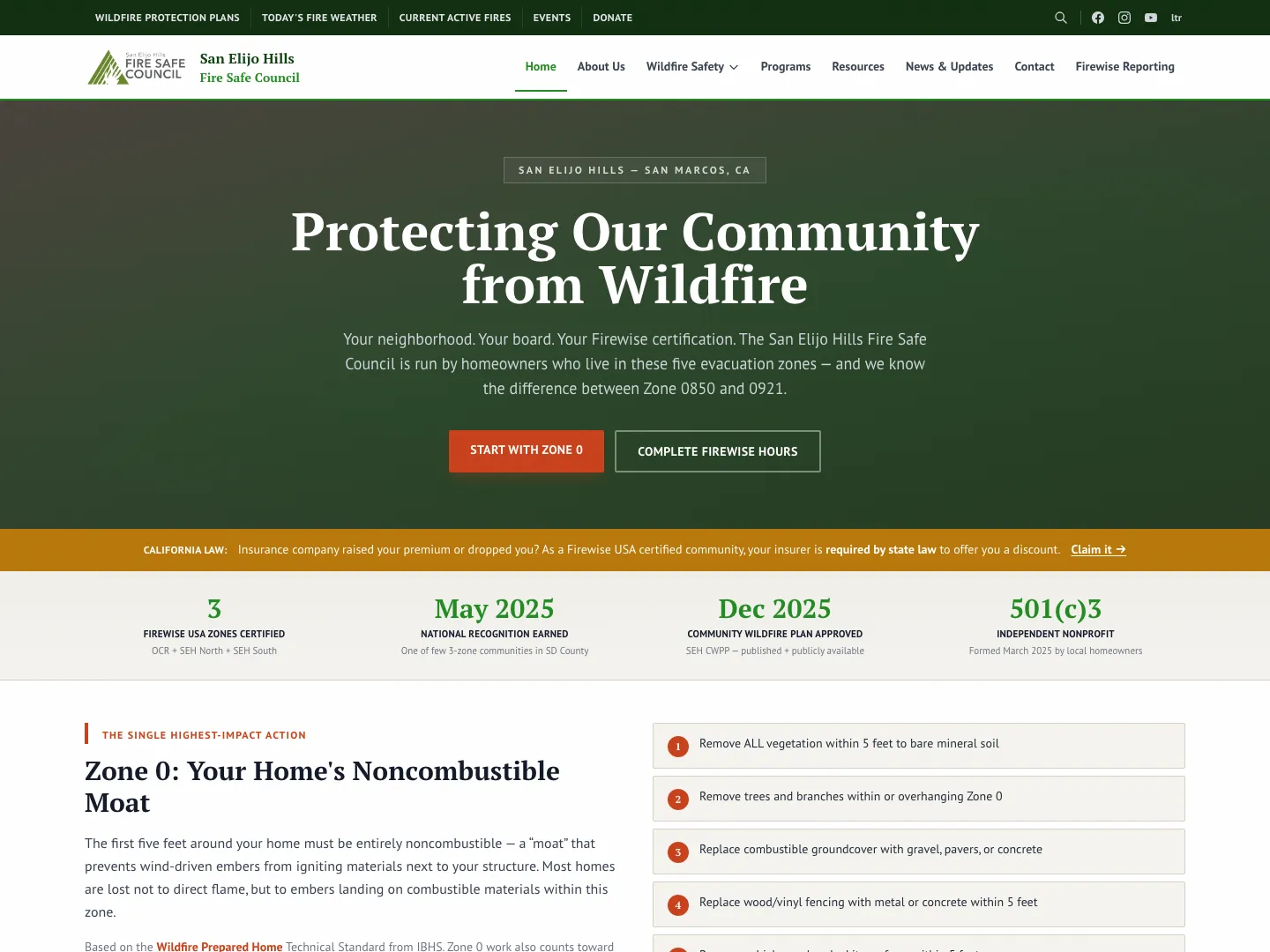 San Elijo Hills Fire Safe Council website screenshot - built by TheGoodSite.co
